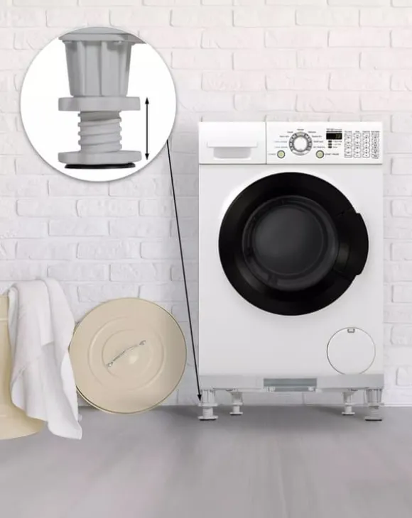 Adjustable Washing Machine Base Stand with Wheels - White Plastic & Steel Tube Rack, 300KG Capacity - Universal Fit for Dryers, Refrigerators