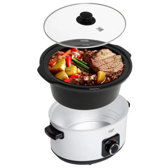 Adler Slow Cooker - Avtagbar keramisk holländsk ugn - 5,8L - Värmebeständiga bärhandtag