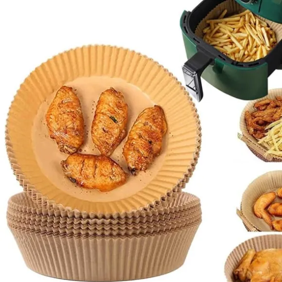 Air Fryer Papper 100-pack – 20cm Engångspapper för Luftfritös Brun