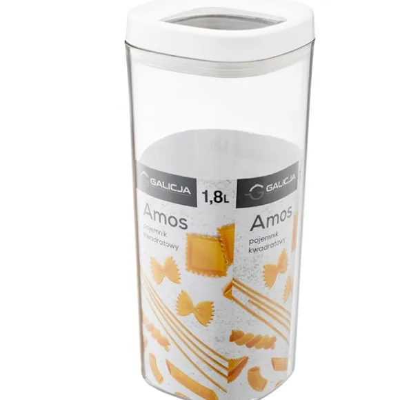 AMOS 1800 ml transparent fyrkantig matbehållare med vitt lock