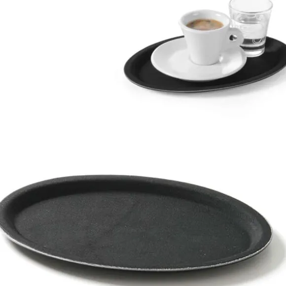 Anti-halk oval servisbricka 16x23cm - svart