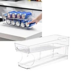 Automatisk dubbellagers transparent läskburkorganisator för kylskåp