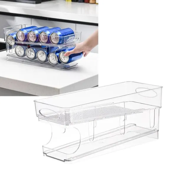 Automatisk dubbellagers transparent läskburkorganisator för kylskåp