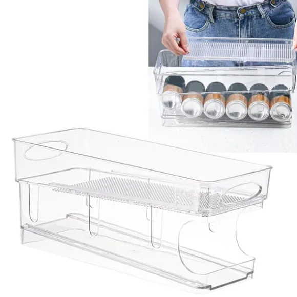 Automatisk dubbellagers transparent läskburkorganisator för kylskåp