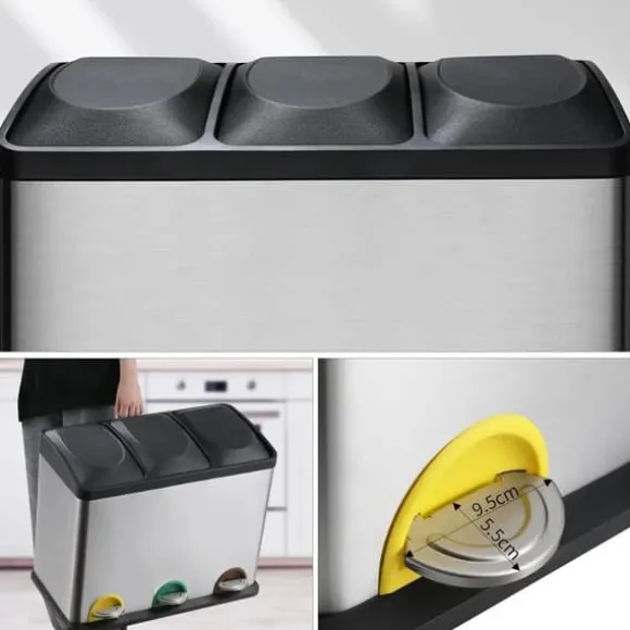 Avfallssorteringskärl - Pedalhink - 3 fack - 3 x 6 L - Rektangulär - Metall - För kök