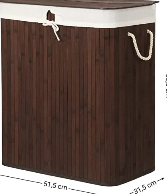 Bambu tvättkorg - tvättställ med 2 fack - bricka - med lock - 100 l