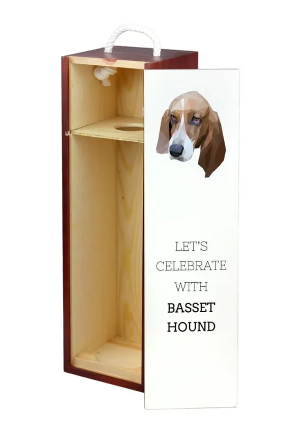 Basset Hound - en geometrisk låda med ett foto och en inskription för Art-Dog-vin