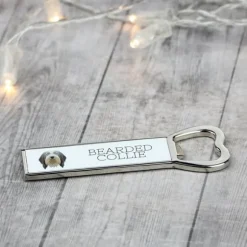 Bearded Collie, Highland Collie - flasköppnare med foto och inskription för Art-Dog beer