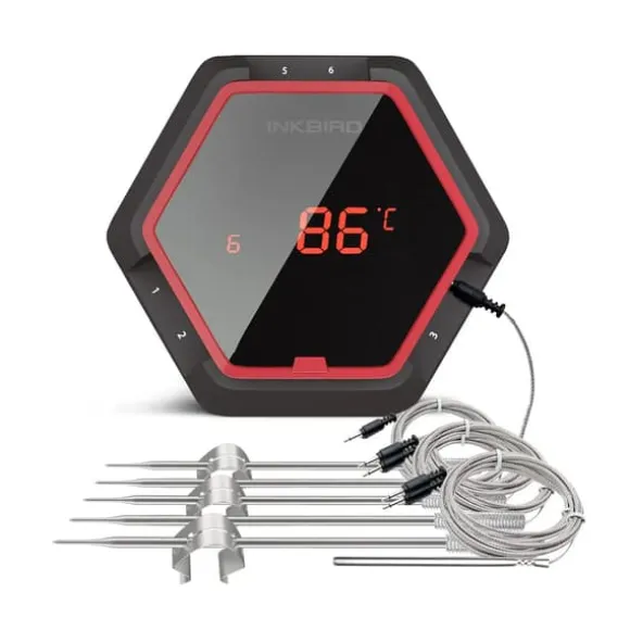 Bluetooth matlagningstermometer, upp till 6 prober, 100 meters trådlös räckvidd,6XS Röd 6 sensor