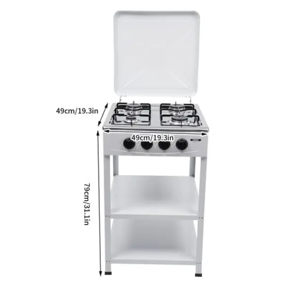 4-brännare Gaskök, Rostfritt Stål, Bärbar Design, Vindskydd,VIT