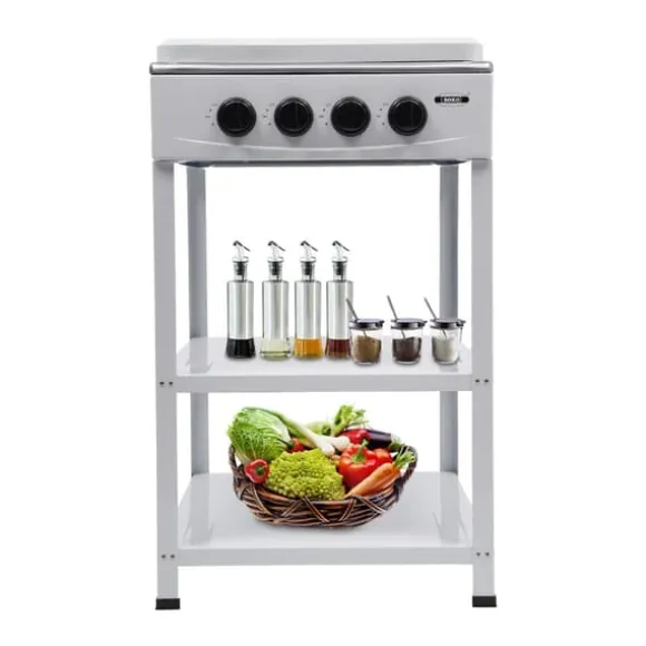 4-brännare Gaskök, Rostfritt Stål, Bärbar Design, Vindskydd,VIT
