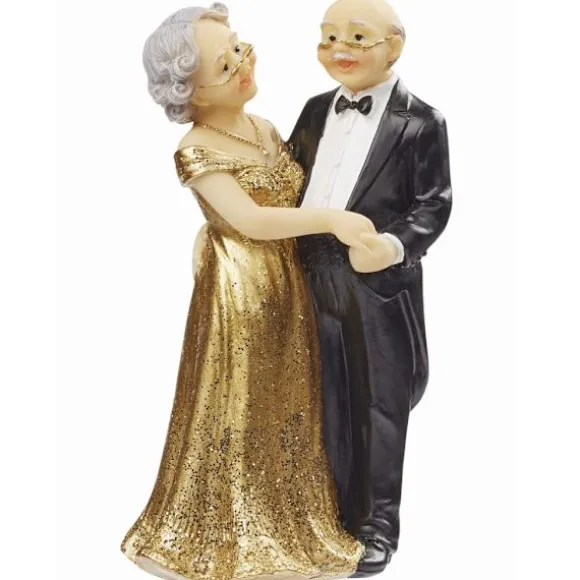 Brudpar Tårtdekoration - Elegant Senior Guldbröllop - 11,5 cm