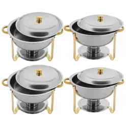Chafing dish bufféset, 4,5 L matvärmare, rostfritt stål, guld, alkoholbränsle, självservering för fester/bröllop