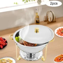 Chafing dish bufféset, 4,5 L matvärmare, rostfritt stål, guld, alkoholbränsle, självservering för fester/bröllop