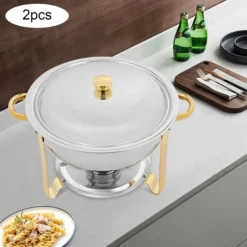Chafing dish bufféset, 4,5 L matvärmare, rostfritt stål, guld, alkoholbränsle, självservering för fester/bröllop