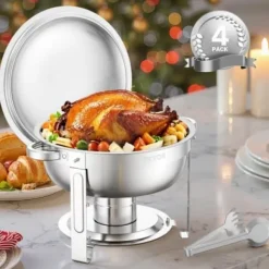 Chafing Dish Bufféset, 4-pack, 5 qt, rostfritt stål, silver, cateringvärmare