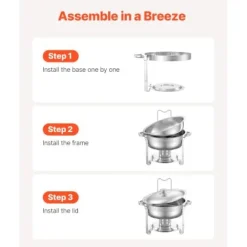 Chafing Dish Bufféset, 4-pack, 5 qt, rostfritt stål, silver, cateringvärmare