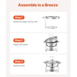 Chafing Dish Bufféset, 4-pack 5 Qt rostfritt stål, silver, serveringsvärmare