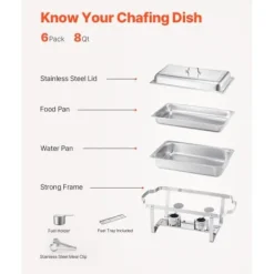 Chafing Dish Bufféset, 8 Qt 6-pack, Rostfritt Stål, Silver