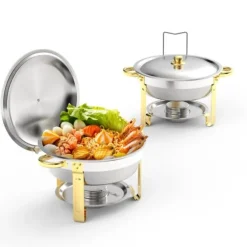 Chafing Dish Bufféset, 5QT-9QT kapacitet, rostfritt stålmaterial,Silver 5QT 2st