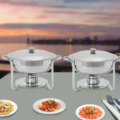 Chafing Dish bufféset, självserverande matvärmare 4,5 L, lila, rostfritt stål, spriteldad, för fester och bröllop