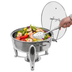 Chafing Dish Buffévärmare - Rund Alkoholdriven - 6 l - Glaslock - Rostfritt Stål - För Buffé & Fest