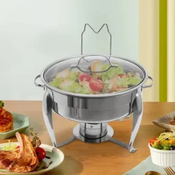 Chafing Dish Buffévärmare - Rund Alkoholdriven - 6 l - Glaslock - Rostfritt Stål - För Buffé & Fest