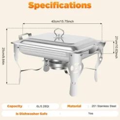 Chafing dish, matvärmare i rostfritt stål, silver, för buffé, catering och storkök