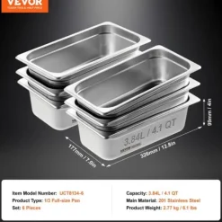 Chafing Dish, Rostfritt Stål, Set om 6,6st 4tum