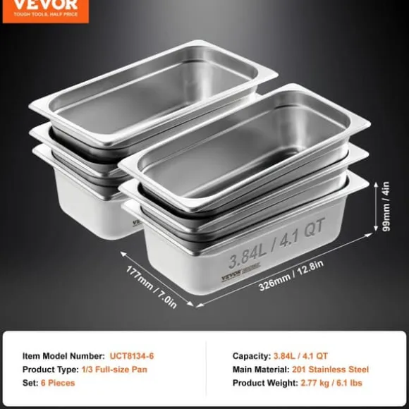 Chafing Dish, Rostfritt Stål, Set om 6,6st 4tum