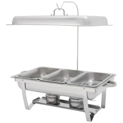 Chafing Dish, 410 rostfritt stål, 56 x 35,5 x 7,5 cm, 3 matpannor, 3L kapacitet per panna, rektangulär form