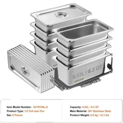 Chafing Dish Set, 8 delar i rostfritt stål, kapacitet på 5,93 liter,8 st 6 tum