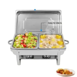 Chafing Dish Set, Rostfritt Stål, 4 Matpannor, 3,7 Qt Pannkapacitet, Energisnål Bränslekälla, Idealisk för Catering