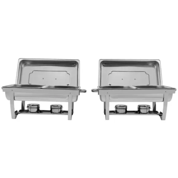Chafing Dish Set, Rostfritt Stål, 4 Matpannor, 3,7 Qt Pannkapacitet, Energisnål Bränslekälla, Idealisk för Catering