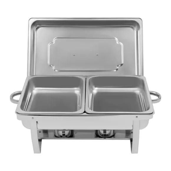 Chafing Dish Set, Rostfritt Stål, 4 Matpannor, 3,7 Qt Pannkapacitet, Energisnål Bränslekälla, Idealisk för Catering