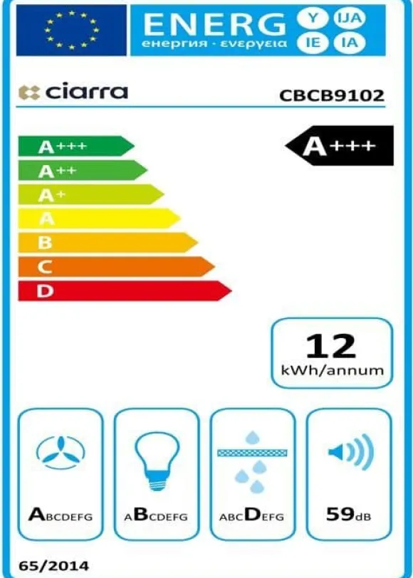 CIARRA Fläktkåpa 90 cm Wi-Fi ansluten pekknapp A+++ 650m3/h Booster 59dB Svart