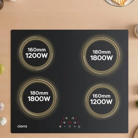 Ciarra Induktionshäll 59cm 6000W 4 Brännare Sensitive Touch Auto-Off Timer Svart