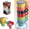 Coffert 6 Espresso-koppar - OUT OF THE BLUE - Keramik - Metallstöd - Varierade färger - Samtida design