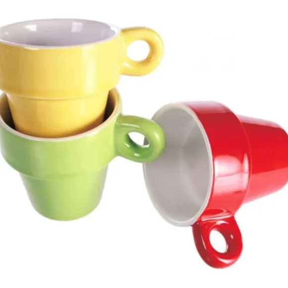 Coffert 6 Espresso-koppar - OUT OF THE BLUE - Keramik - Metallstöd - Varierade färger - Samtida design