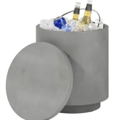 Cool Bar sidobord med avtagbar topp, 10 L dryckeskylare, bistrobord för fest/camping, ljusgrå