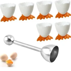 Coquetier - Saijer - Set med 6 ägghalvor - Äggskärare ingår - Diskmaskinvänlig - Kreativ design