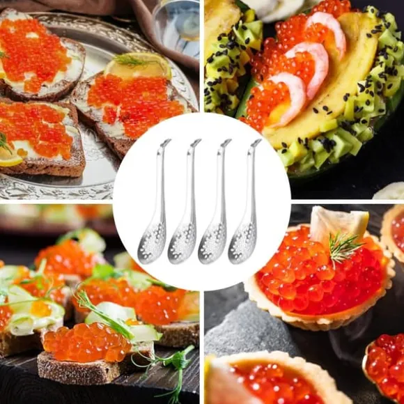 3-delad kulsked, kaviarsked i rostfritt stål för att ta ut oliver och kapris ur burken, molekylär gastronomibar äggsked kök