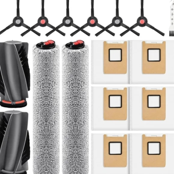 17 Delars Tillbehörssats Kompatibel med Eufy RoboVac E28 Omni/E25 Omni - Huvudborstar, Sidoborstar, Dammpåsar