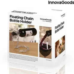 Design, dekorativ och original vinflaskhållare i form av en magisk kromkedja