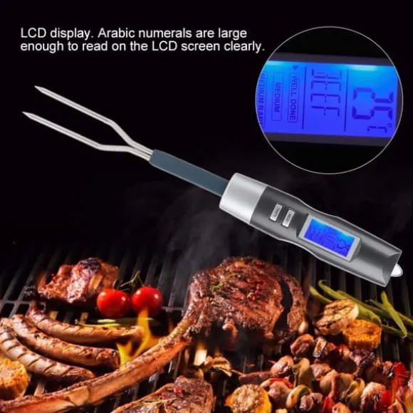 Digital BBQ Kötttermometer Gaffel Grillgaffel med LCD-skärm