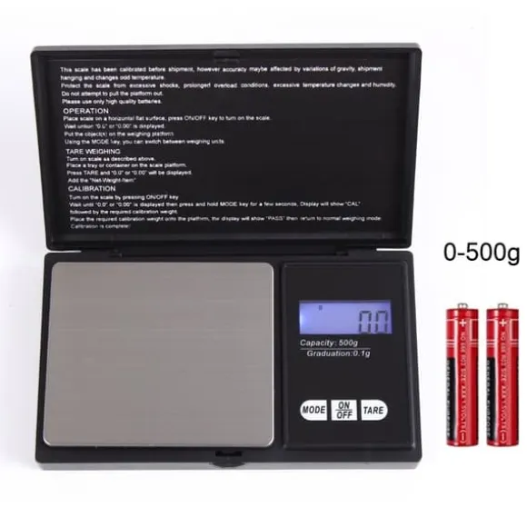 Digital våg 0,01g - 500g pocketscale digitalvåg inkl. batterier 2xAAA