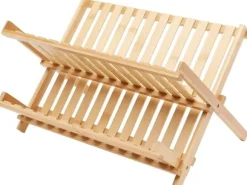 Diskställ i bambu, två nivåer, hopfällbart, trä