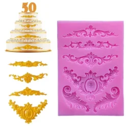 DIY 3D Skulpterad Blomma Barock Scroll Silikonform Fondantform Cupcake Kakdekoration Verktyg