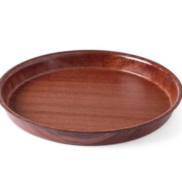 Djup, halkskyddande servisbricka i trä med kant - rund diameter. 32 cm
