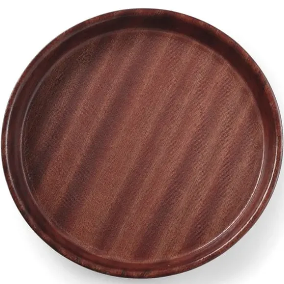 Djup, halkskyddande servisbricka i trä med kant - rund diameter. 32 cm